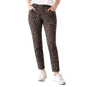 CAbi Leopard Print Straight Leg Jeans Gray Size 6